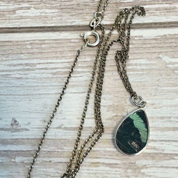 950 Silver Morpho And Red Butterfly Two Sided Pendant Necklace Fairycore Whimsy - Picture 5 of 16